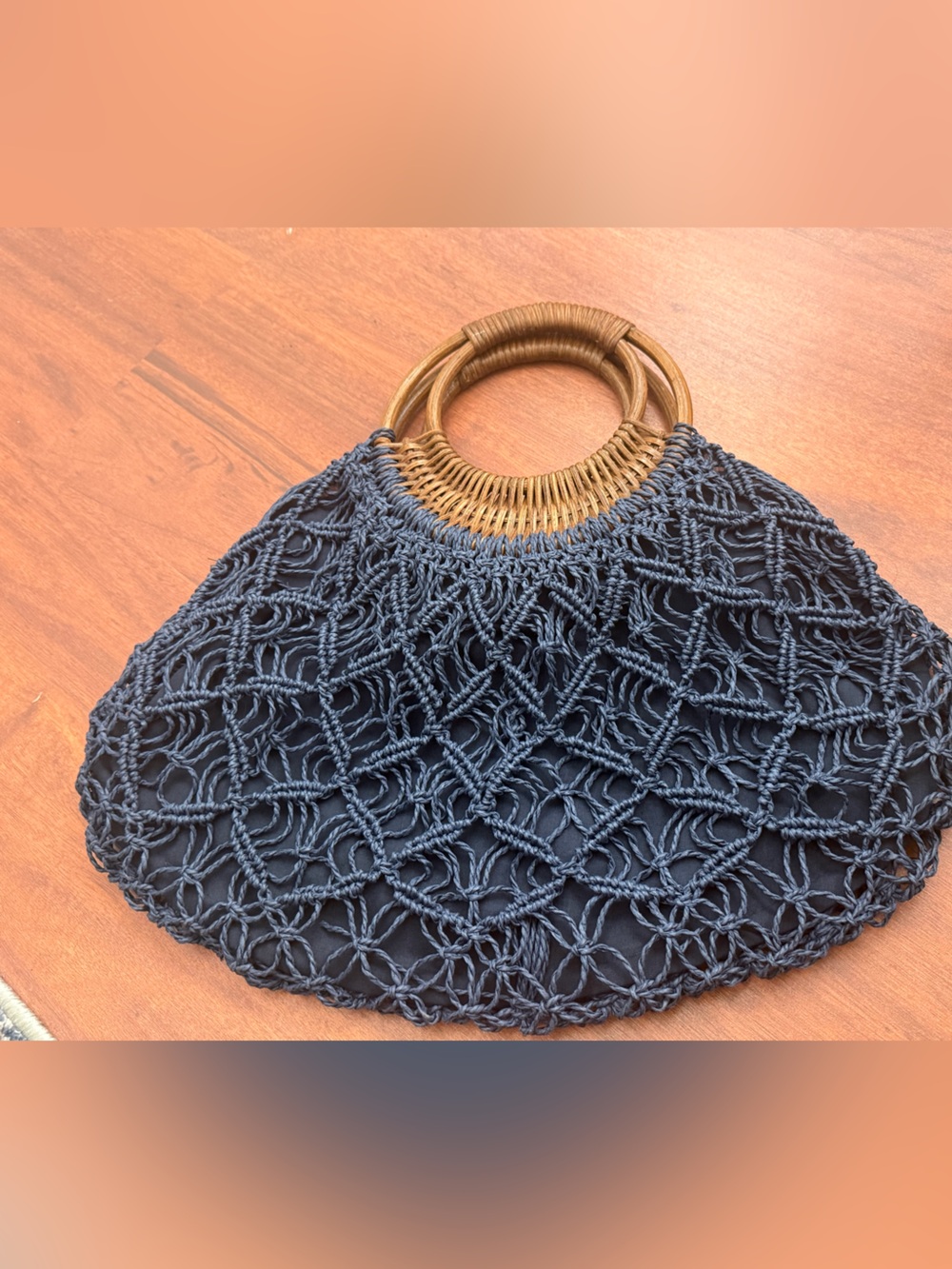 Capelli Strawworld Blue Crochet Woven Tote Bag with Wooden Handles